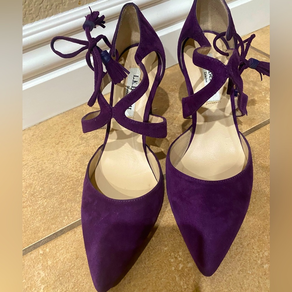L.K.Bennett London Purple Suede 3inch Heels With Strap Made In Spain Sz36